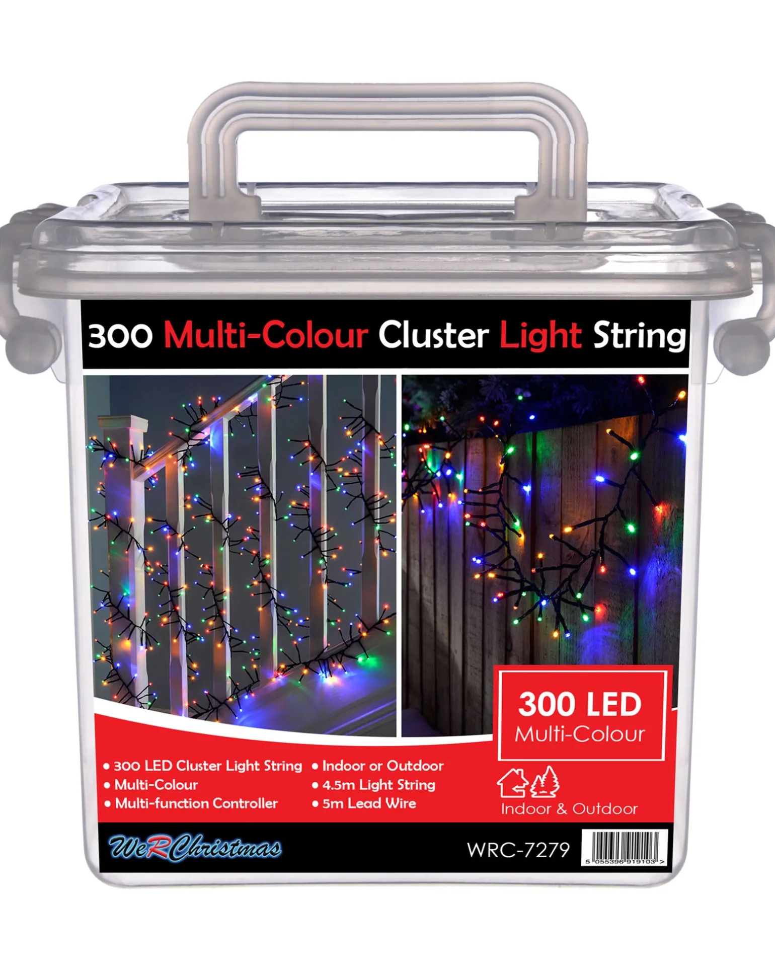 180 Chasing Cluster Light String, Multi-Coloured