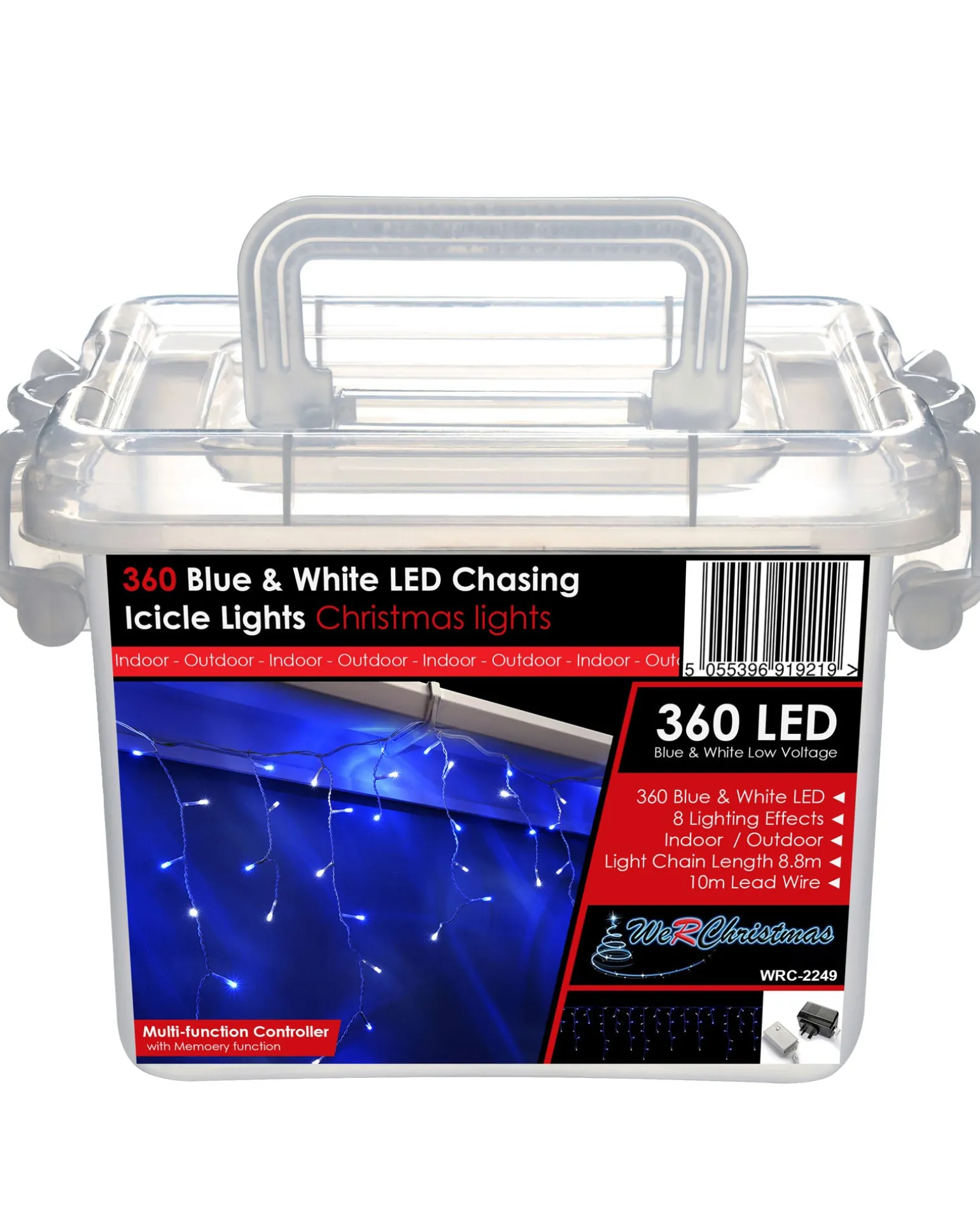 360 Icicle LED Light String, Blue/White, 8.8 M