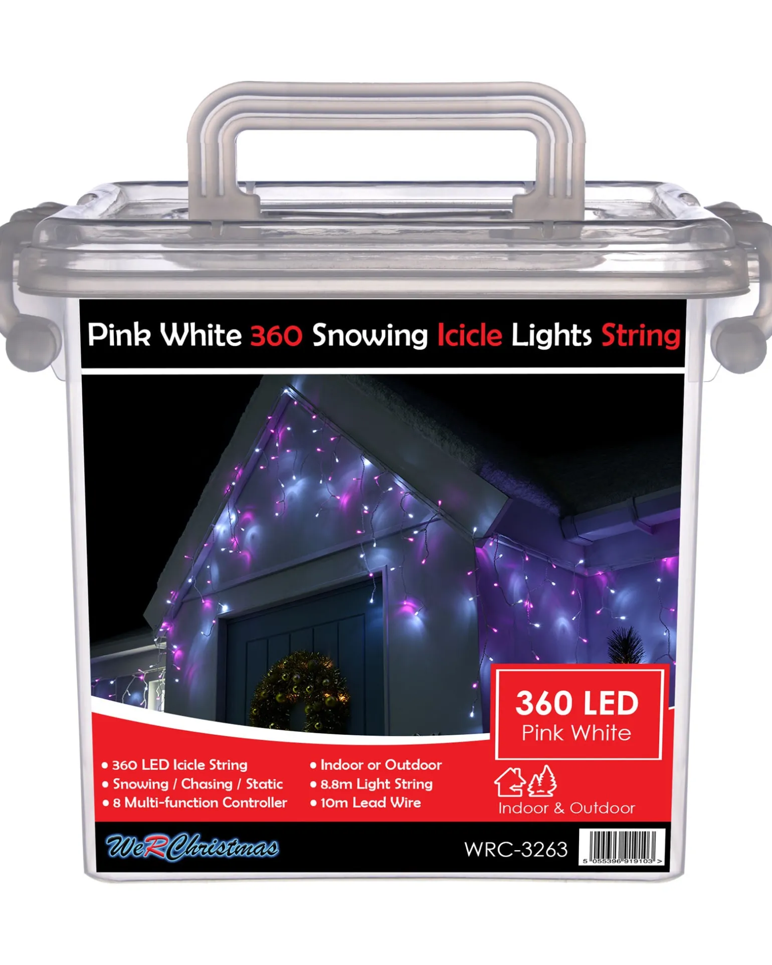 360 Icicle LED Light String, Pink/White, 8.8 M