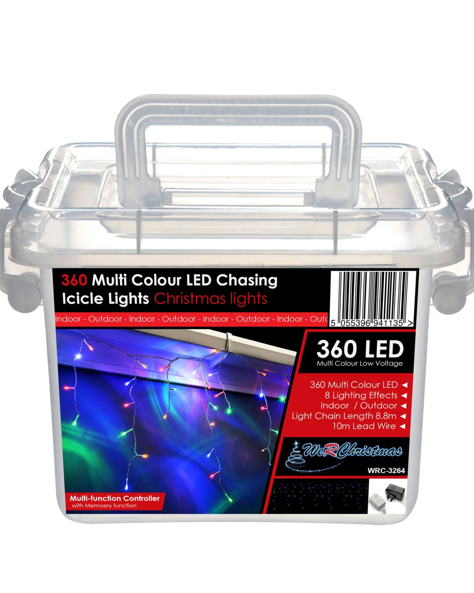 360 Icicle LED Light String, Multi-Coloured, 8.8 M