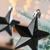 6 Pack Of Hanging Stars, Black, 7.5 Cm