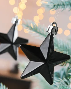 6 Pack Of Hanging Stars, Black, 7.5 Cm