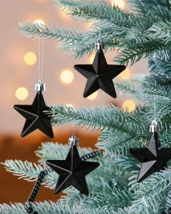 6 Pack Of Hanging Stars, Black, 7.5 Cm
