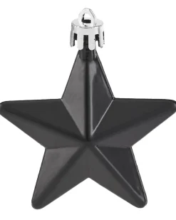 6 Pack Of Hanging Stars, Black, 7.5 Cm