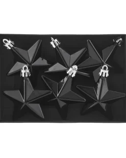 6 Pack Of Hanging Stars, Black, 7.5 Cm