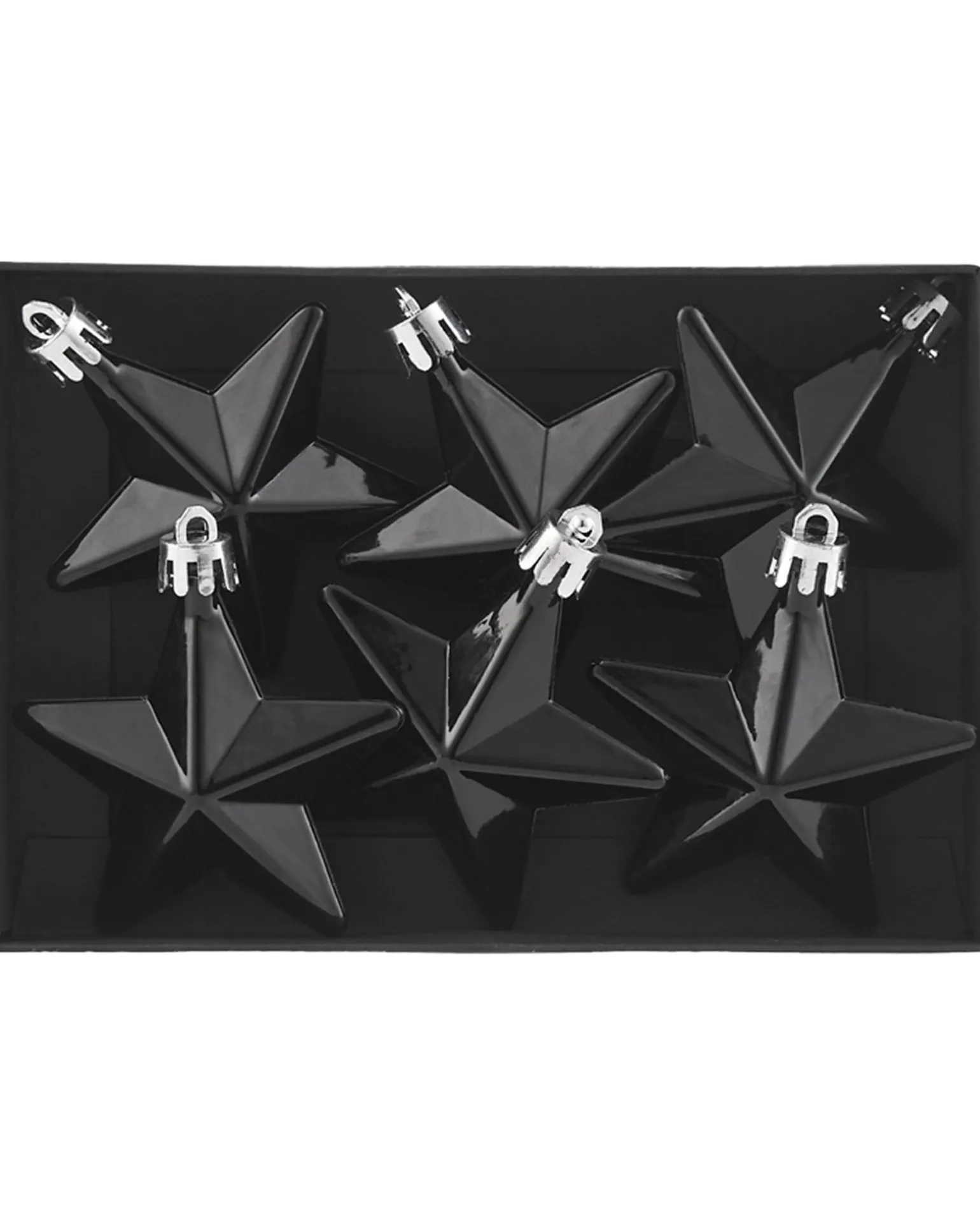 6 Pack Of Hanging Stars, Black, 7.5 Cm