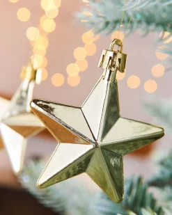 6 Pack Of Hanging Stars, Gold, 7.5 Cm