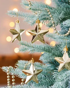 6 Pack Of Hanging Stars, Gold, 7.5 Cm