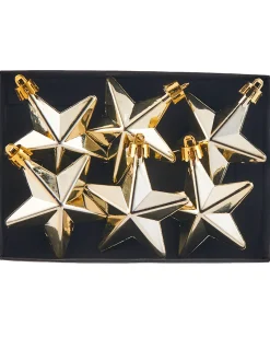 6 Pack Of Hanging Stars, Gold, 7.5 Cm