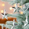 6 Pack Of Hanging Stars, Silver, 7.5 Cm