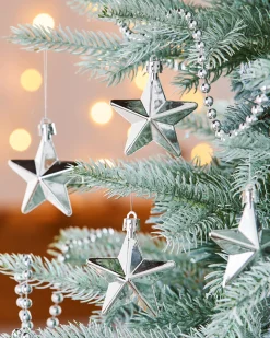 6 Pack Of Hanging Stars, Silver, 7.5 Cm