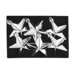 6 Pack Of Hanging Stars, Silver, 7.5 Cm