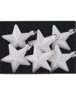 6 Pack Of Hanging Stars, White, 7.5 Cm