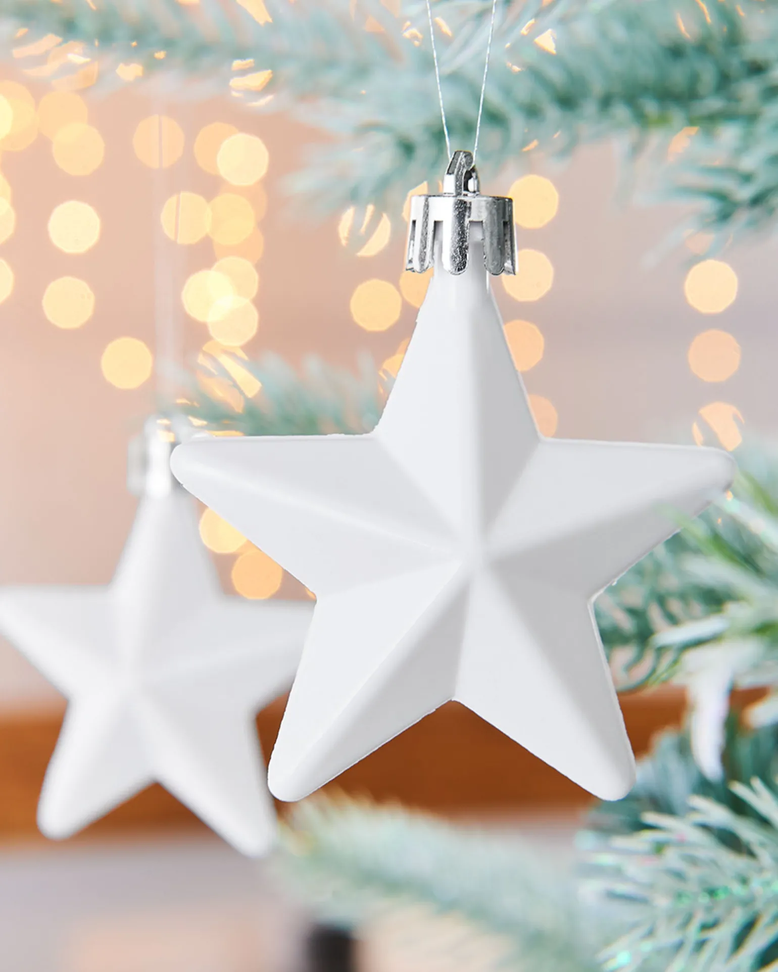 6 Pack Of Hanging Stars, White, 7.5 Cm