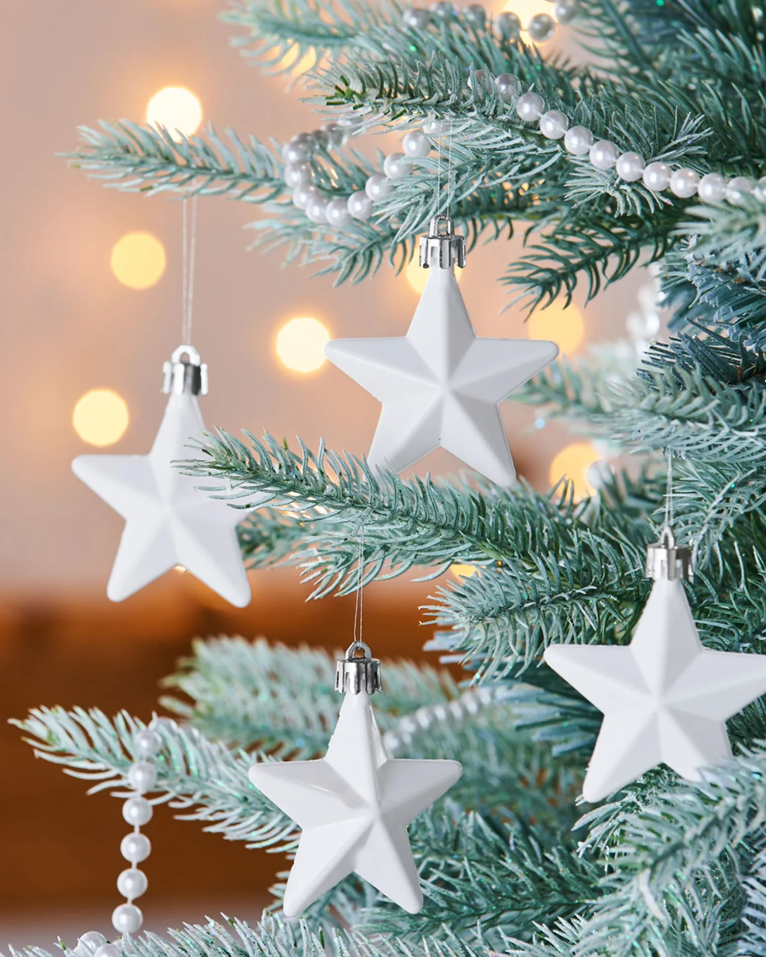 6 Pack Of Hanging Stars, White, 7.5 Cm