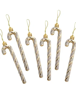 6 Pack Of Shatterproof Candy Canes, Gold, 13 Cm