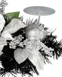3 Pillar Decorated Candle Holder, Black/Silver