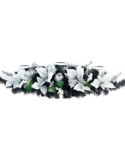 3 Pillar Decorated Garland Candle Holder, Black/Silver, 76 Cm