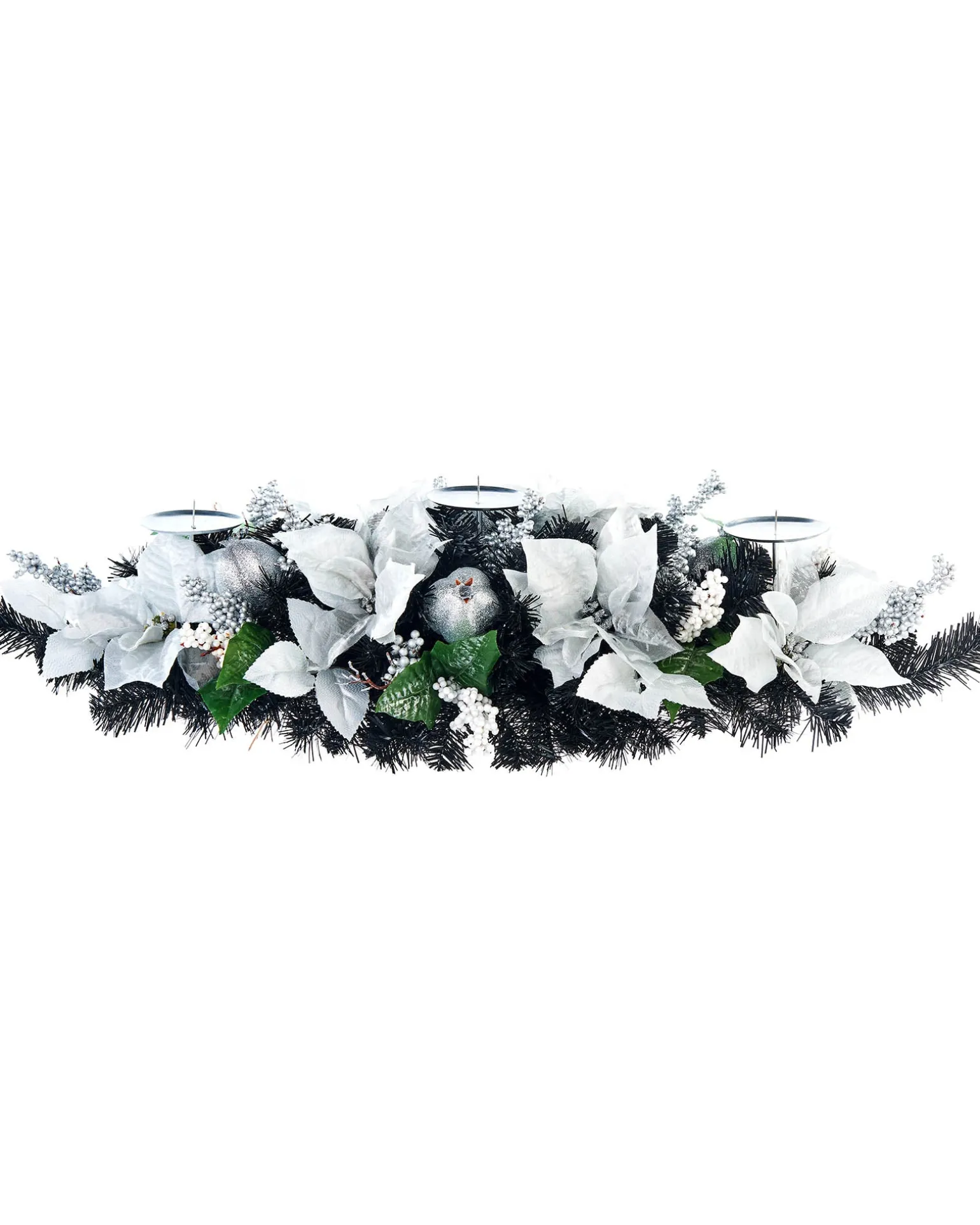 3 Pillar Decorated Garland Candle Holder, Black/Silver, 76 Cm