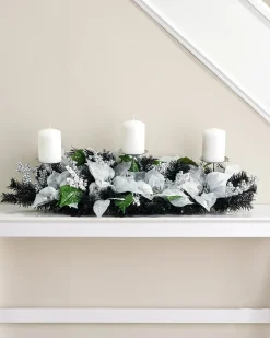 3 Pillar Decorated Garland Candle Holder, Black/Silver, 76 Cm