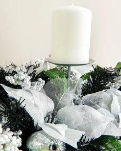 3 Pillar Decorated Garland Candle Holder, Black/Silver, 76 Cm