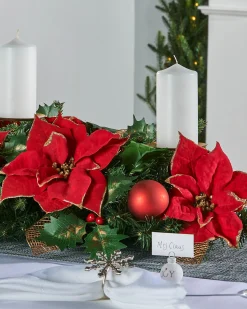 3 Pillar Decorated Garland Candle Holder, Red, 76 Cm