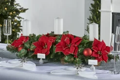 3 Pillar Decorated Garland Candle Holder, Red, 76 Cm