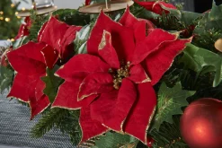 3 Pillar Decorated Garland Candle Holder, Red, 76 Cm