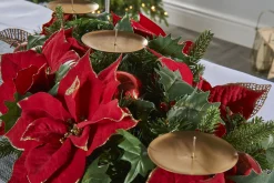 3 Pillar Decorated Garland Candle Holder, Red, 76 Cm