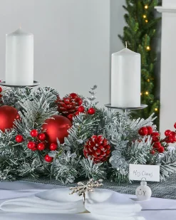 3 Pillar Decorated Garland Candle Holder, Frosted, 76 Cm