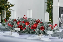3 Pillar Decorated Garland Candle Holder, Frosted, 76 Cm