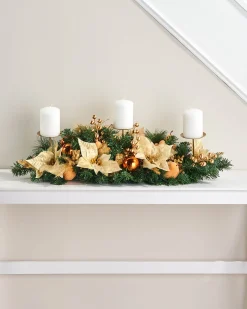 3 Pillar Decorated Garland Candle Holder, Copper, 76 Cm