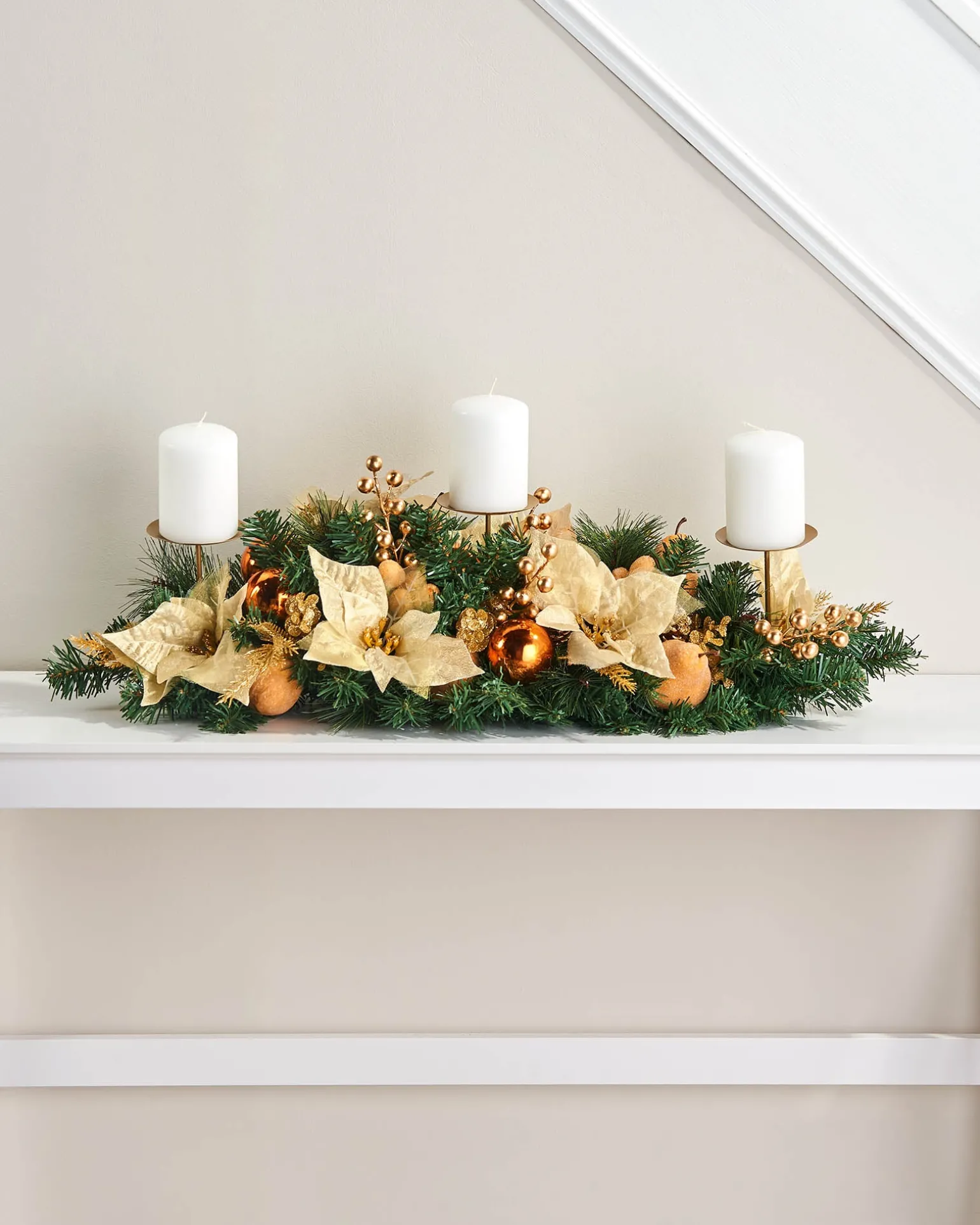 3 Pillar Decorated Garland Candle Holder, Copper, 76 Cm