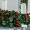 3 Pillar Decorated Garland Candle Holder, Red, 76 Cm