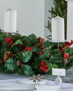 3 Pillar Decorated Garland Candle Holder, Red, 76 Cm