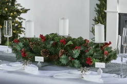 3 Pillar Decorated Garland Candle Holder, Red, 76 Cm