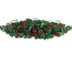 3 Pillar Decorated Garland Candle Holder, Red, 76 Cm