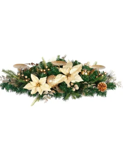 3 Pillar Decorated Garland Candle Holder, Cream/Gold, 76 Cm