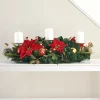 3 Pillar Decorated Garland Candle Holder, Red/Gold, 76 Cm