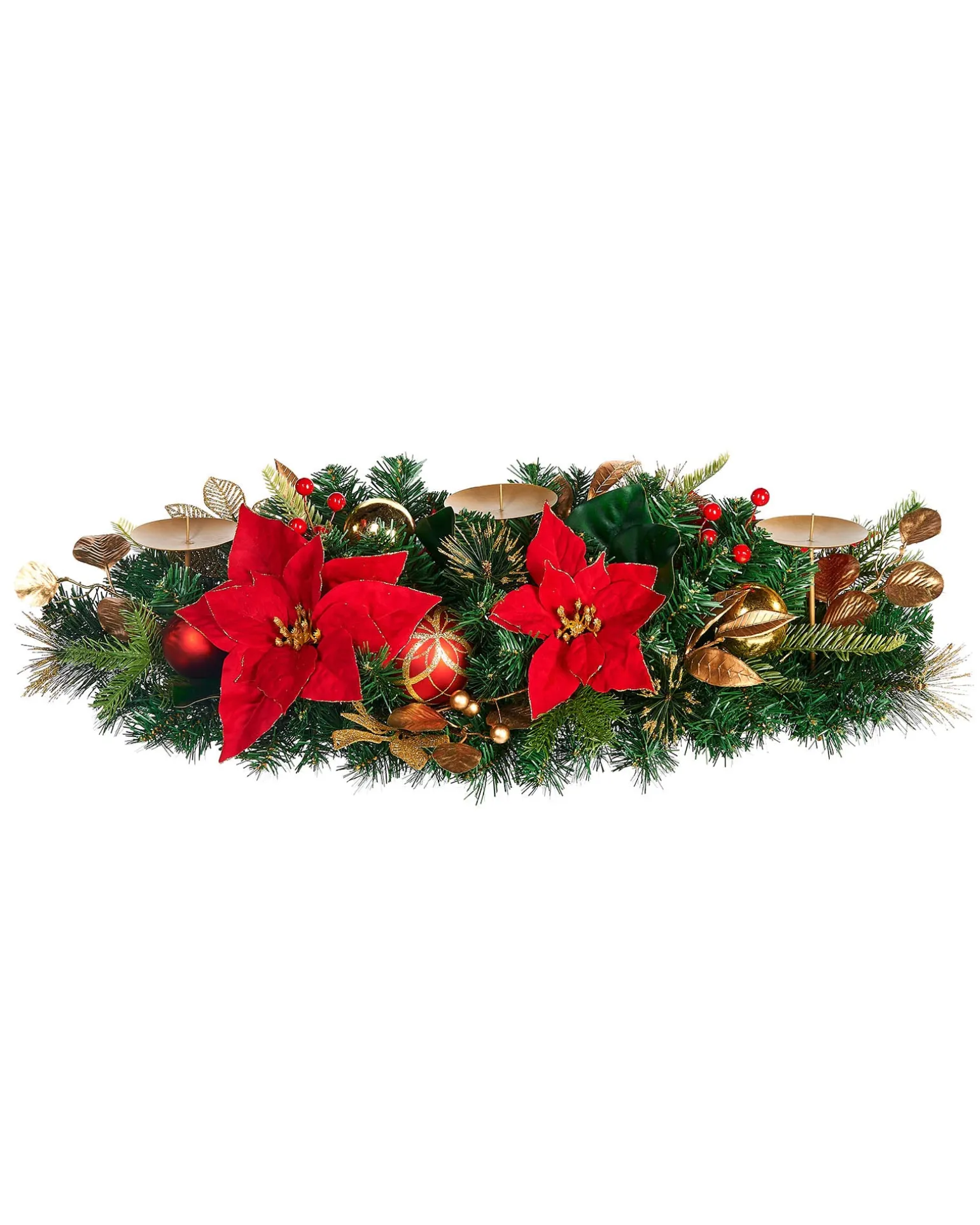 3 Pillar Decorated Garland Candle Holder, Red/Gold, 76 Cm