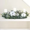 3 Pillar Decorated Garland Candle Holder, White/Silver, 76 Cm