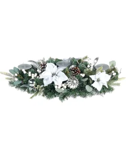 3 Pillar Decorated Garland Candle Holder, White/Silver, 76 Cm