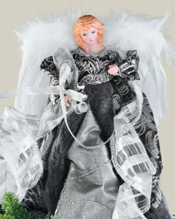 Angel Christmas Tree Topper, Silver/Black, 25 Cm