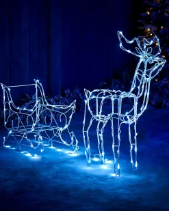 Animated Multi-Function Reindeer And Sleigh Silhouette, 80 Cm