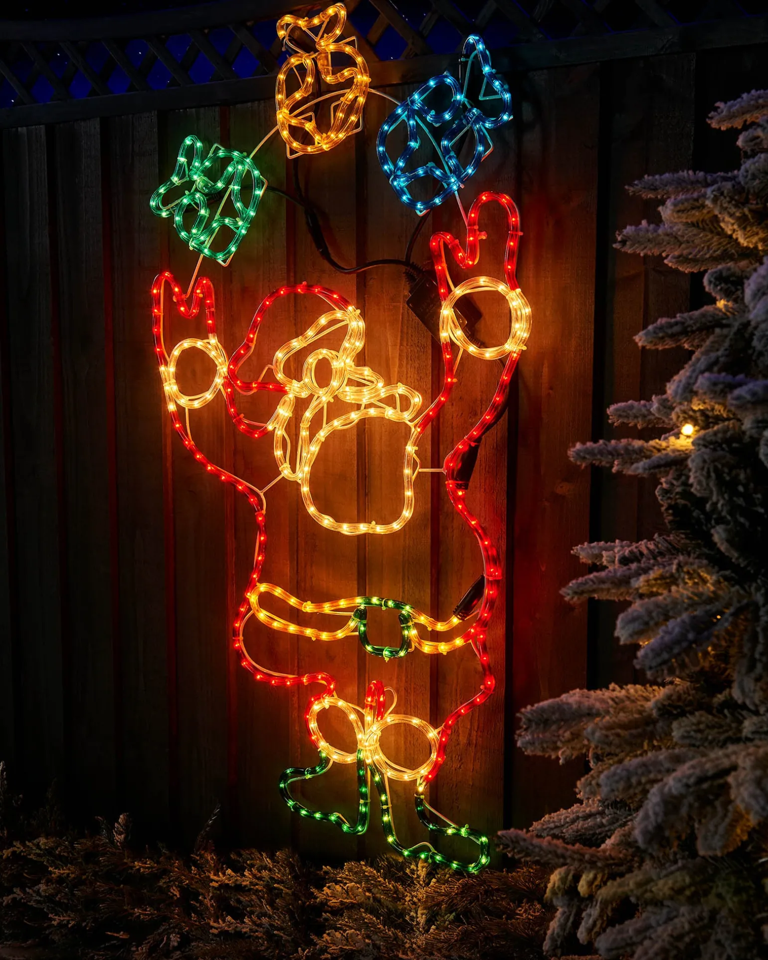 Animated Santa And Presents Rope Light Silhouette, 114 Cm