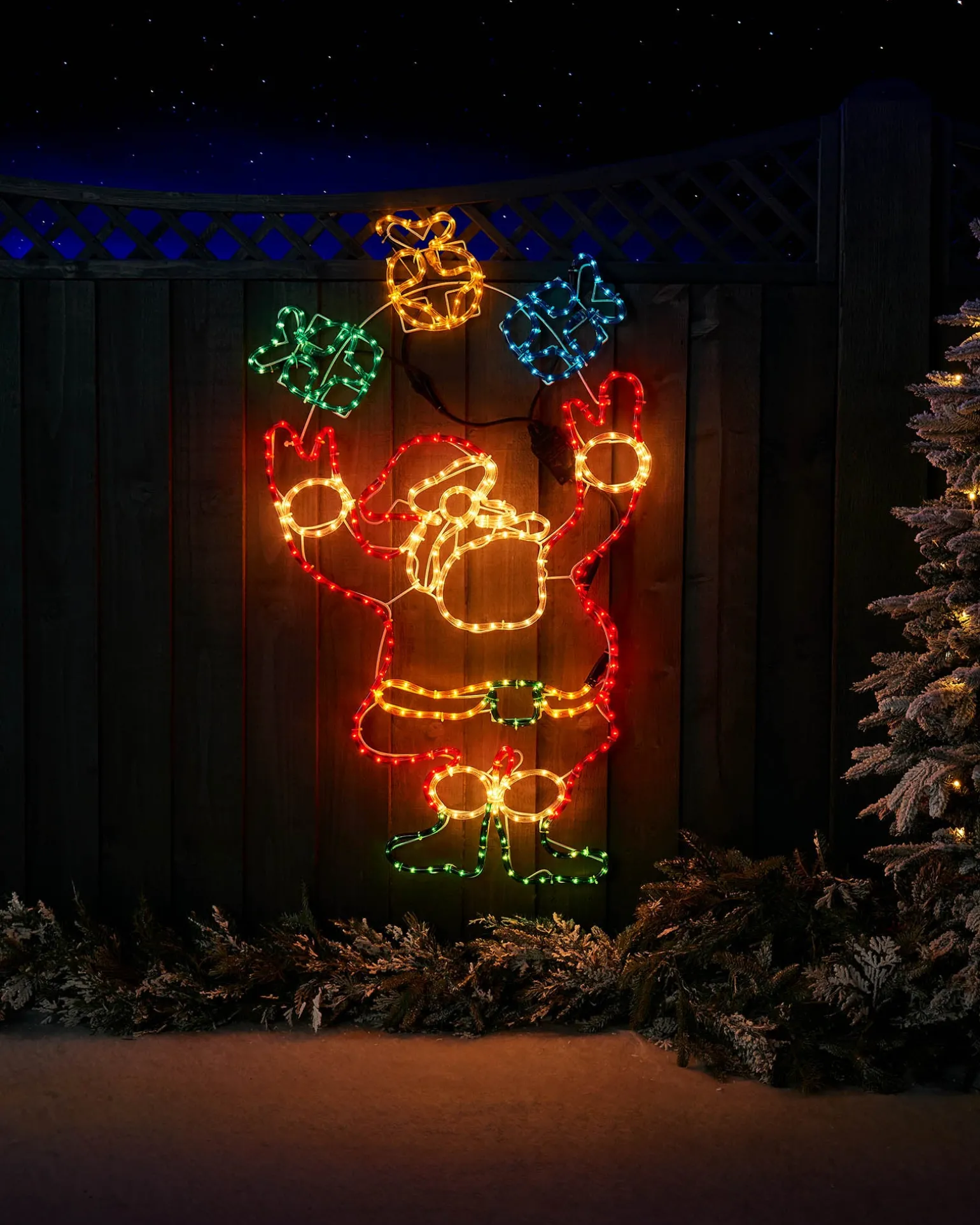 Animated Santa And Presents Rope Light Silhouette, 114 Cm