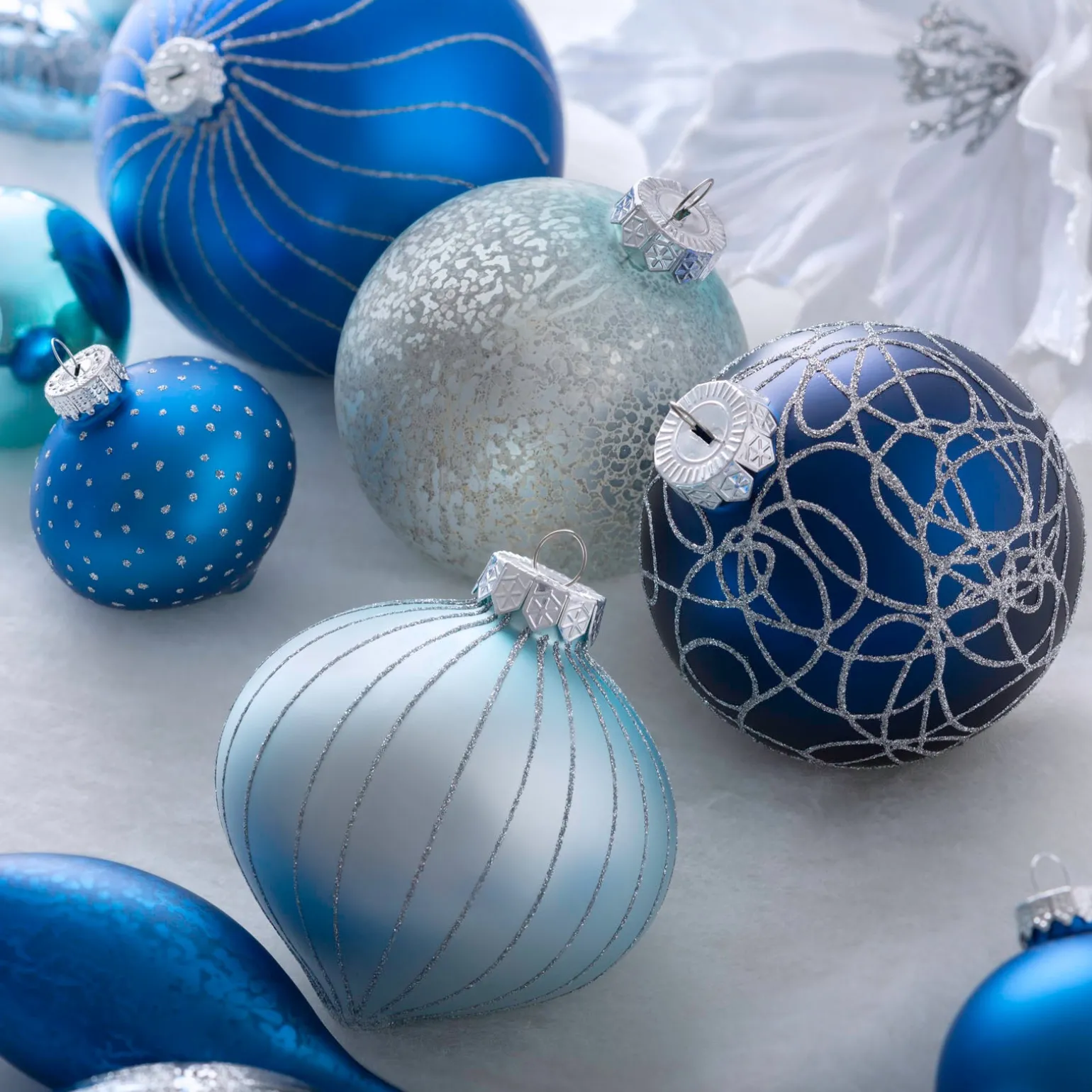 Antarctica Blue Glass Baubles, 5 Pack, 15 Cm