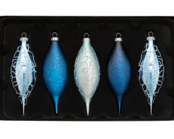 Antarctica Blue Glass Baubles, 5 Pack, 15 Cm