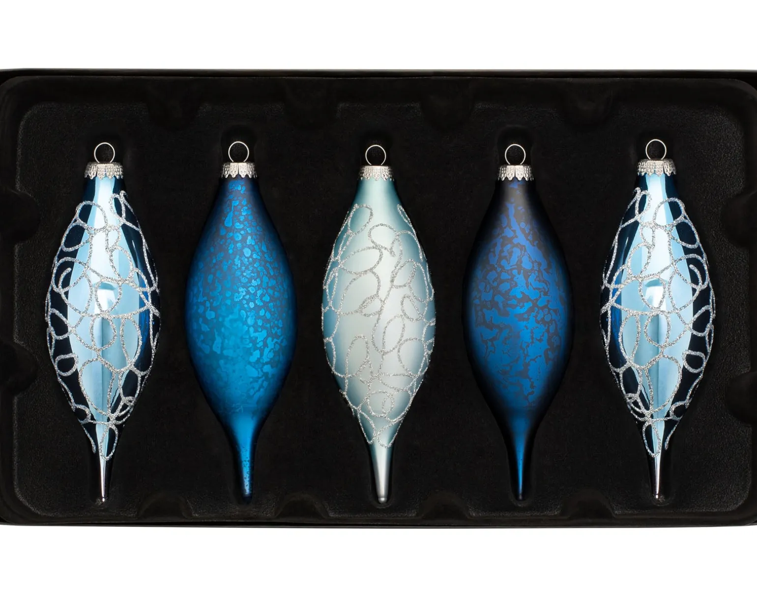 Antarctica Blue Glass Baubles, 5 Pack, 15 Cm