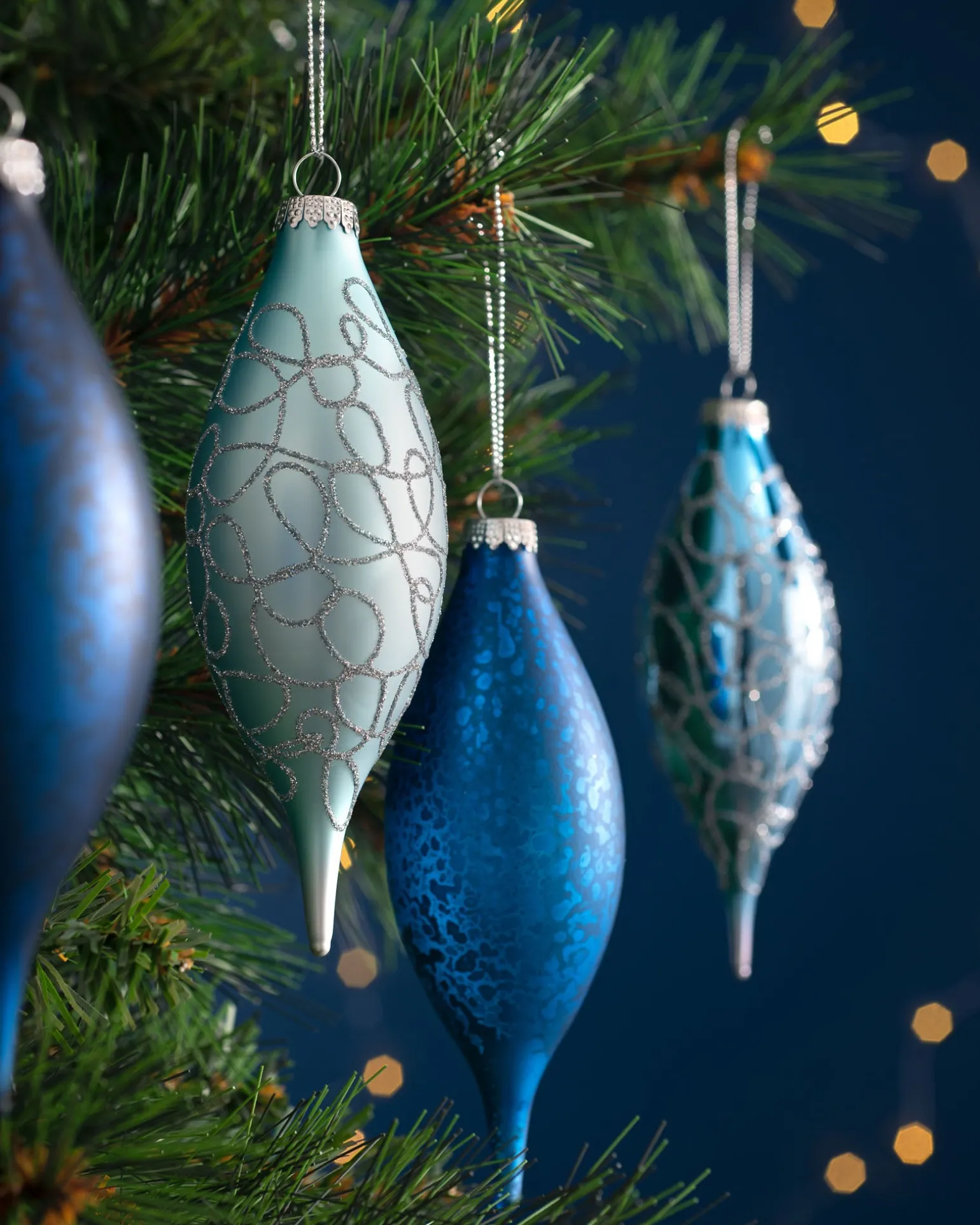 Antarctica Blue Glass Baubles, 5 Pack, 15 Cm